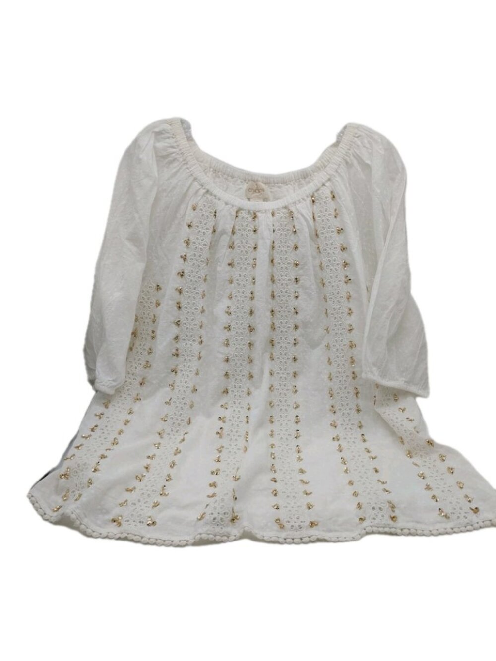 Chicos Shirt Front White Gold Sequins Size 2 Blouse Large - Picture 2 of 9
